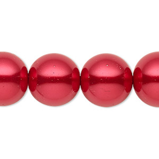 Bead, Celestial Crystal®, crystal pearl, red, 15-16mm round. Sold per 15-1/2" to 16" strand, approximately 25 beads.