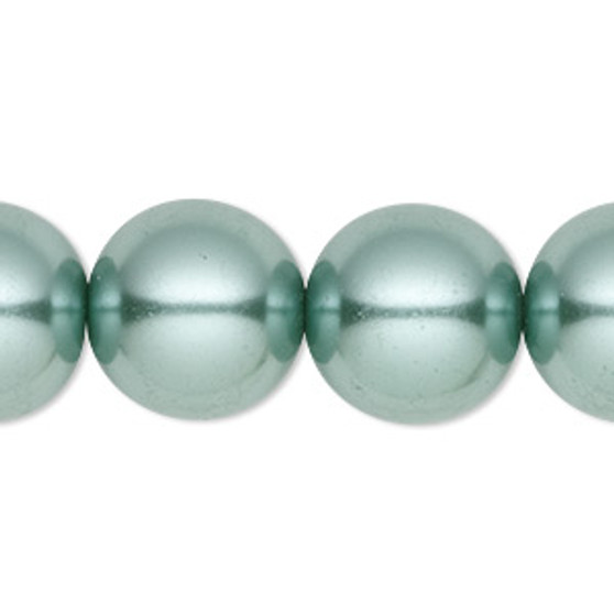 Bead, Celestial Crystal®, crystal pearl, sage, 16mm round. Sold per 15-1/2" to 16" strand, approximately 25 beads.