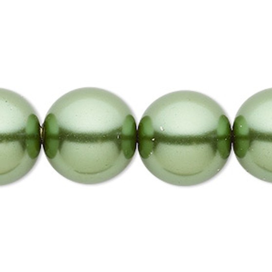Bead, Celestial Crystal®, crystal pearl, medium green, 16mm round. Sold per 15-1/2" to 16" strand, approximately 25 beads.
