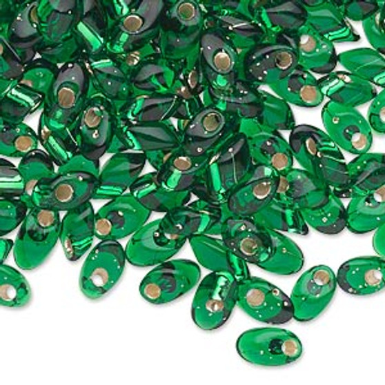 Seed bead, Miyuki, glass, silver-lined translucent emerald green, (LMA16), 7x4mm long magatama. Sold per 50-gram pkg.