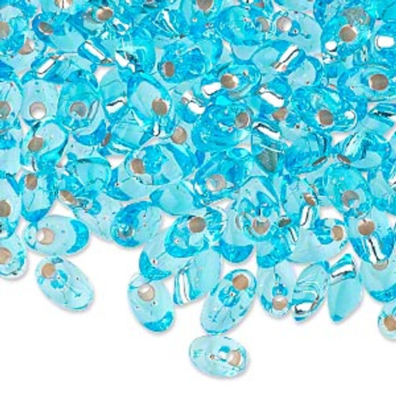 Seed bead, Miyuki, glass, silver-lined translucent light blue, (LMA18), 7x4mm long magatama. Sold per 50-gram pkg.