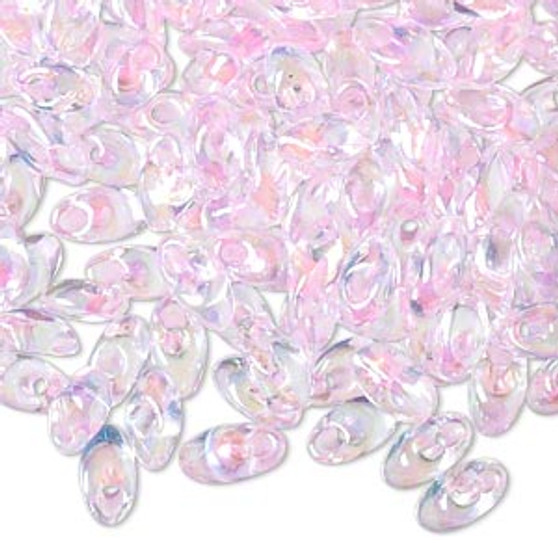 Seed bead, Miyuki, glass, transparent luster rainbow pink and clear, (LMA2144), 7x4mm long magatama. Sold per 50-gram pkg.