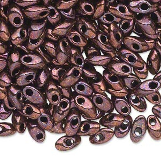 Seed bead, Miyuki, glass, opaque metallic copper, (LMA457B), 7x4mm long magatama. Sold per 50-gram pkg.