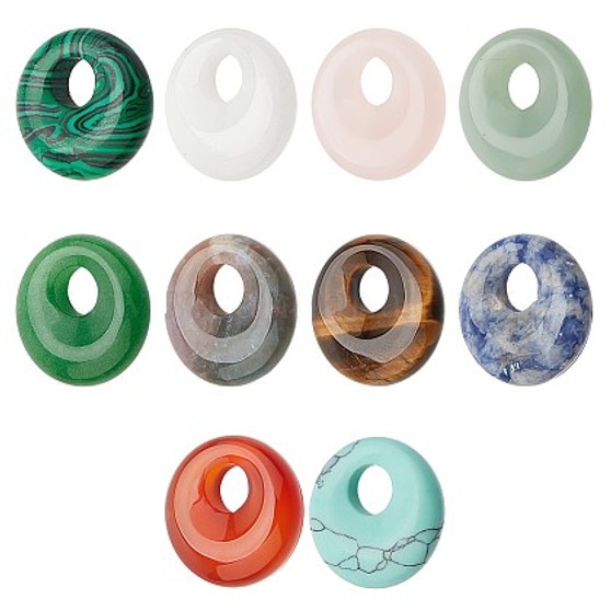 10 Pcs - 17.5mm Flat Round - Mixed - Natural and Synthetic Donut Stone Pendants