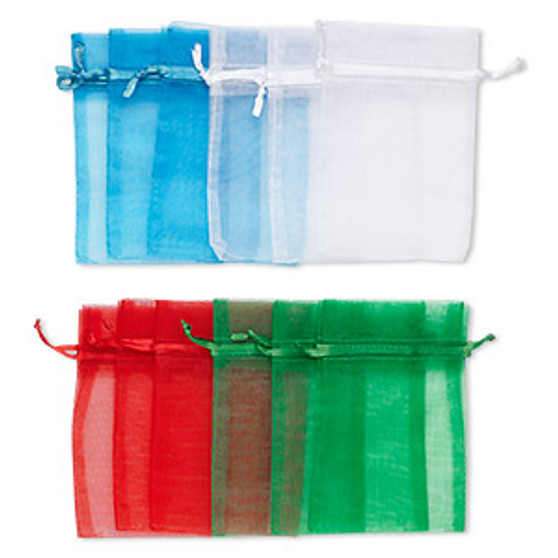 Pouch, organza, assorted colors, 4-1/2 x 3 inches with drawstring closure. Sold per pkg of 12.