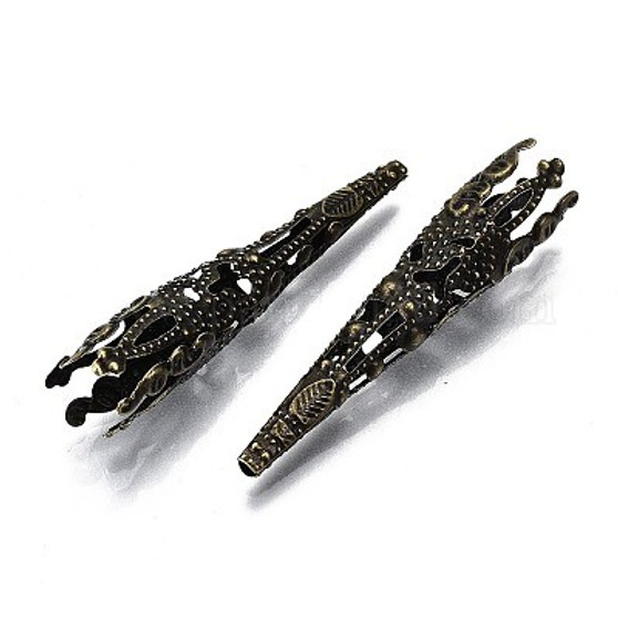 Tibetan Style Iron Bead Cones, Cadmium Free & Nickel Free & Lead Free, 5-Petal, Antique Bronze, 41x8mm, Hole: 1mm