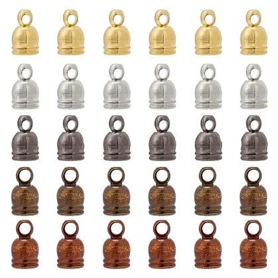 Brass Cord Ends, Mixed Color, 8x5mm, Hole: 1mm, Inner Diameter: 4mm, 5 colors, 50pcs/color, 250pcs/box