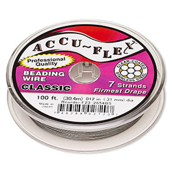 Beading wire, Accu-Flex®, nylon and stainless steel, clear, 7 strand, 0.012-inch diameter. Sold per 100-foot spool.