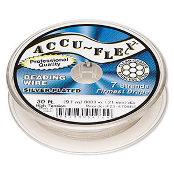 Beading wire, Accu-Flex®, nylon and silver-plated stainless steel, clear, 7 strand, 0.0083-inch diameter. Sold per 30-foot spool.