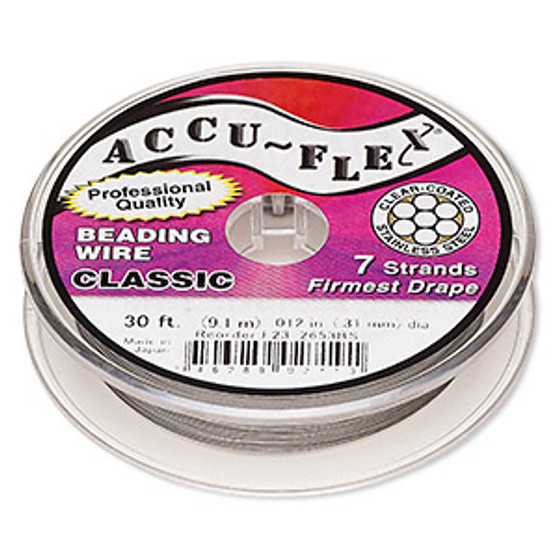 Beading wire, Accu-Flex®, nylon and stainless steel, clear, 7 strand, 0.012-inch diameter. Sold per 30-foot spool.