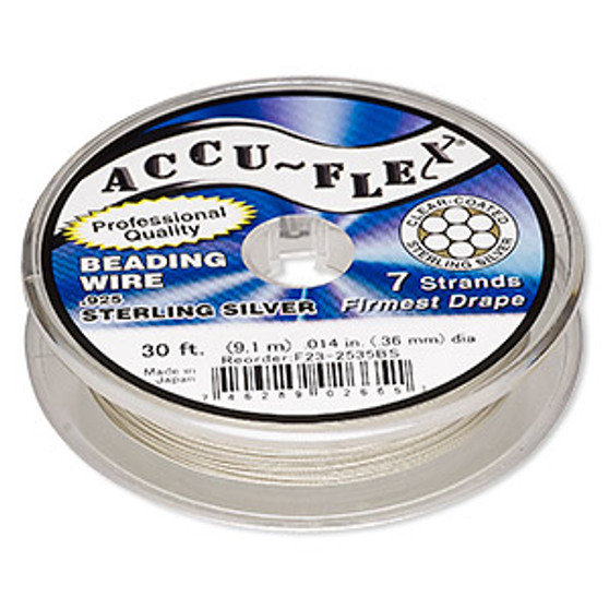 Beading wire, Accu-Flex®, nylon and .925 sterling silver, clear, 7 strand, 0.014-inch diameter. Sold per 30-foot spool.