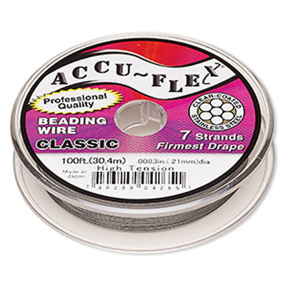 Beading wire, Accu-Flex®, nylon and stainless steel, clear, 7 strand, 0.0083-inch diameter. Sold per 100-foot spool.