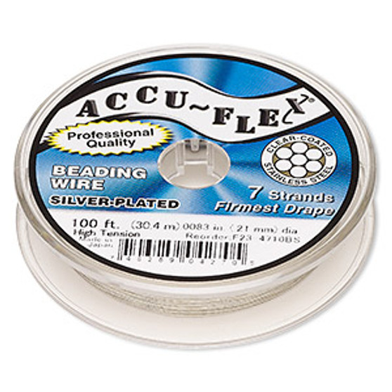 Beading wire, Accu-Flex®, nylon and silver-plated stainless steel, clear, 7 strand, 0.0083-inch diameter. Sold per 100-foot spool.