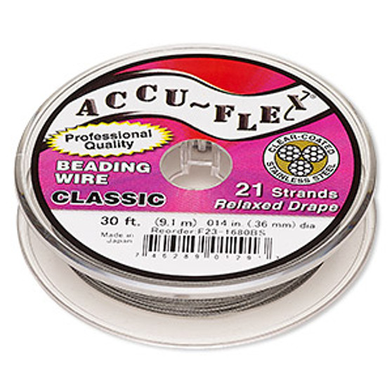 Beading wire, Accu-Flex®, nylon and stainless steel, clear, 21 strand, 0.014-inch diameter. Sold per 30-foot spool.