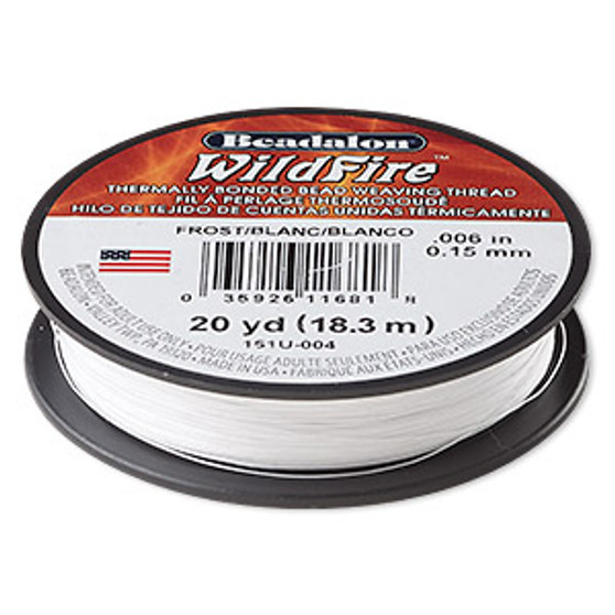 Thread, Beadalon® WildFire™, polyester and plastic, frost, 0.15mm with bonded coating, 10-pound test. Sold per 20-yard spool.