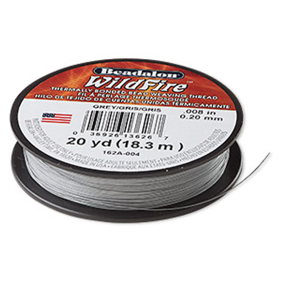Thread, Beadalon® WildFire™, polyester and plastic, grey, 0.2mm with bonded coating, 15-pound test. Sold per 20-yard spool.