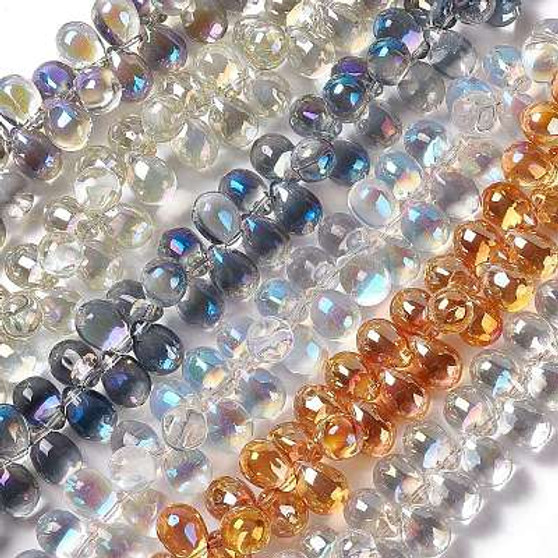 5 Strands - Electroplate Glass Beads, Top Drilled Beads, Teardrop, Mixed Color, 13.5x9.5mm, Hole: 0.9mm, about 120pcs/strand, 23.23''(59cm)