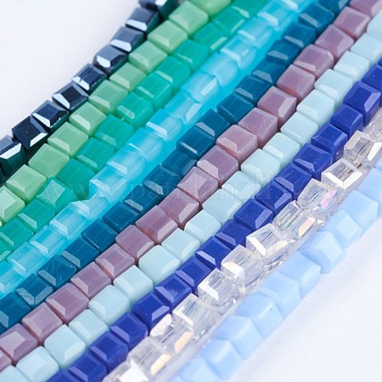 20 Strands - Glass Beads, Faceted, Cube, Mixed Colour, about 195~200pcs/strand, 16.9~17.5 inch(43~44.5cm)