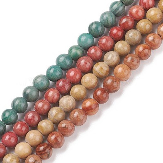 5 Strands - Natural Silver Line Jasper Beads, Dyed & Heated, Round, Mixed Colour, 4~4.5mm, Hole: 1mm