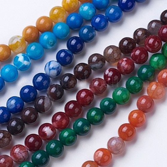 5 Strands - Natural Agate Beads, Dyed & Heated, Grade A, Round, Mixed Colour, 6mm, Hole: 1mm, about 62pcs/strand, 14.9 inch(38cm)