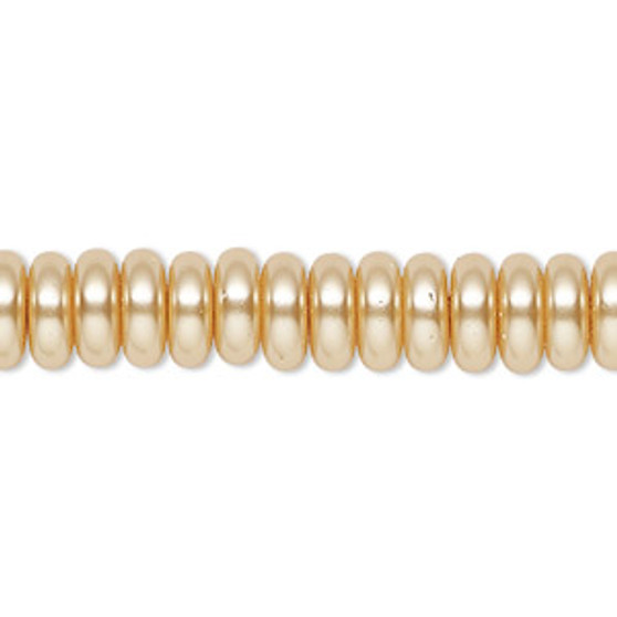 Bead, Celestial Crystal®, crystal pearl, champagne, 8x3mm rondelle. Sold per 15-1/2" to 16" strand, approximately 120 beads.