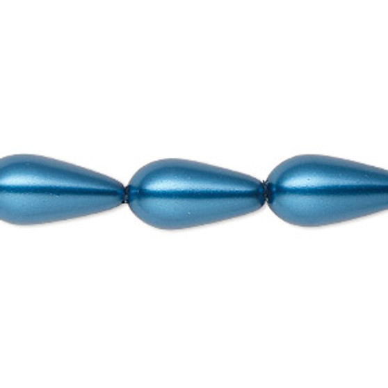 Bead, Celestial Crystal®, crystal pearl, metallic blue, 15x8mm teardrop. Sold per 15-1/2" to 16" strand, approximately 25 beads.