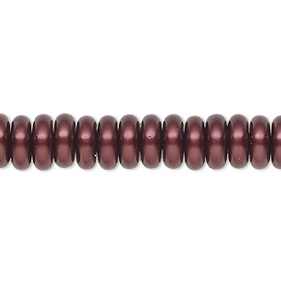 Bead, Celestial Crystal®, crystal pearl, bordeaux, 8x3mm rondelle. Sold per 15-1/2" to 16" strand, approximately 120 beads.