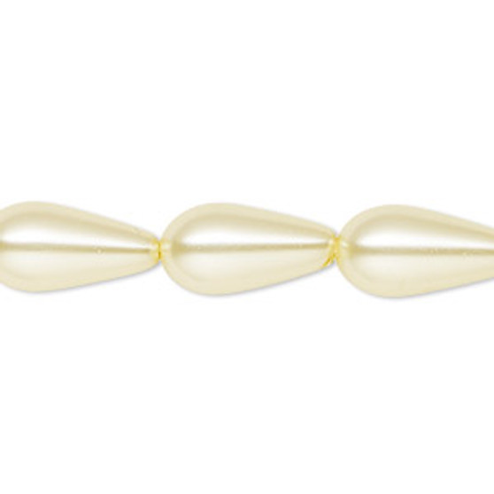 Bead, Celestial Crystal®, crystal pearl, ivory, 15x8mm teardrop. Sold per 15-1/2" to 16" strand, approximately 25 beads.