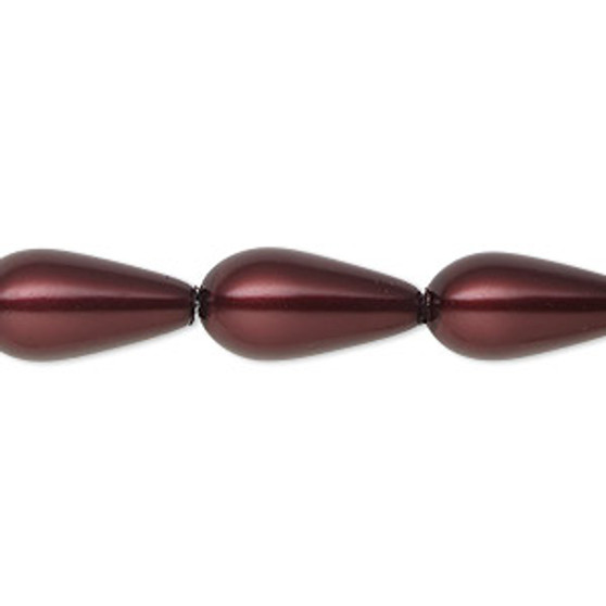 Bead, Celestial Crystal®, crystal pearl, bordeaux, 15x8mm teardrop. Sold per 15-1/2" to 16" strand, approximately 25 beads.