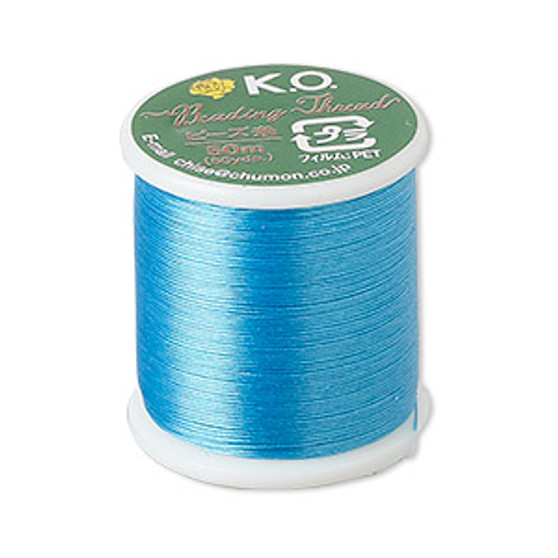 Thread, K.O., waxed nylon, turquoise blue, 0.15mm diameter, 4-pound test. Sold per 55 yard spool.