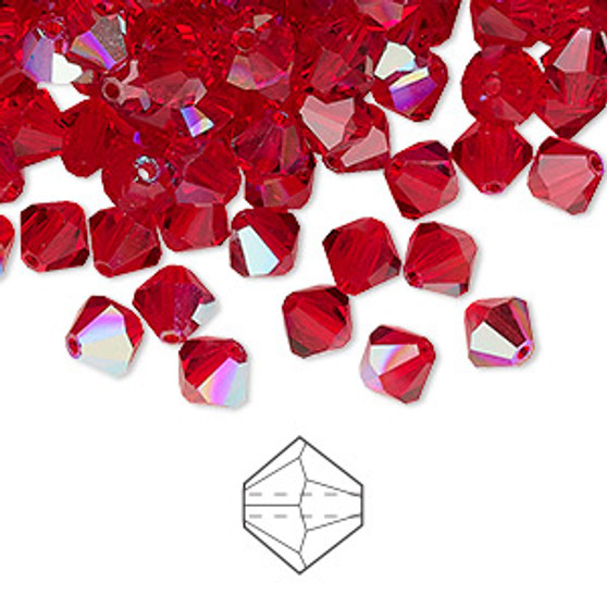 6mm - Preciosa Czech - Light Siam Glitter - 144pk - Faceted Bicone Crystal