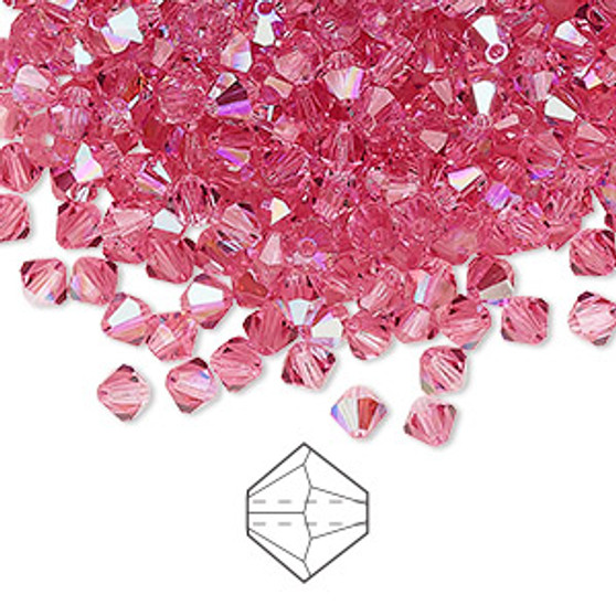 4mm - Preciosa Czech - Rose Glitter - 48pk - Faceted Bicone Crystal