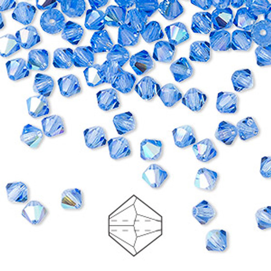 4mm - Preciosa Czech - Sapphire Glitter - 144pk - Faceted Bicone Crystal