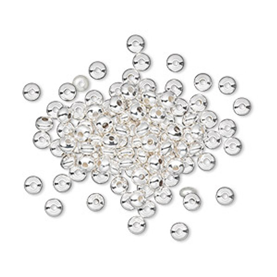 Bead, silver-plated brass, 3x2mm smooth rondelle. Sold per pkg of 1,000.