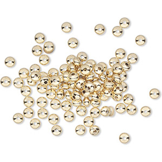 Bead, gold-plated brass, 3x2mm smooth rondelle. Sold per pkg of 1,000.