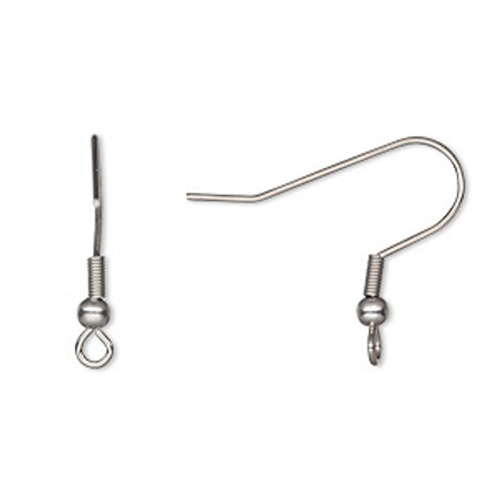 Ear wire, stainless steel, 21mm fishhook with open loop and perpendicular loop, 21 gauge. Sold per pkg of 5 pairs.