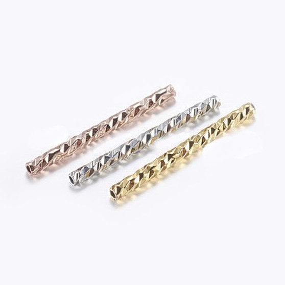 Brass Tube Beads, Tube, Faceted, Mixed Colour, 19.5x1.5mm, Hole: 0.5mm - 100 pack