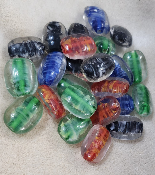 Clearance - 24 pack - Mixed Colour Glass Beads, approx 20mm x 16mm, Hole 2mm