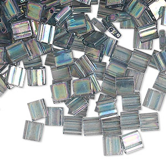 TL2440D - Miyuki Tila - Transparent Luster Rainbow Dark Grey - 10gms - Two Hole Square glass beads