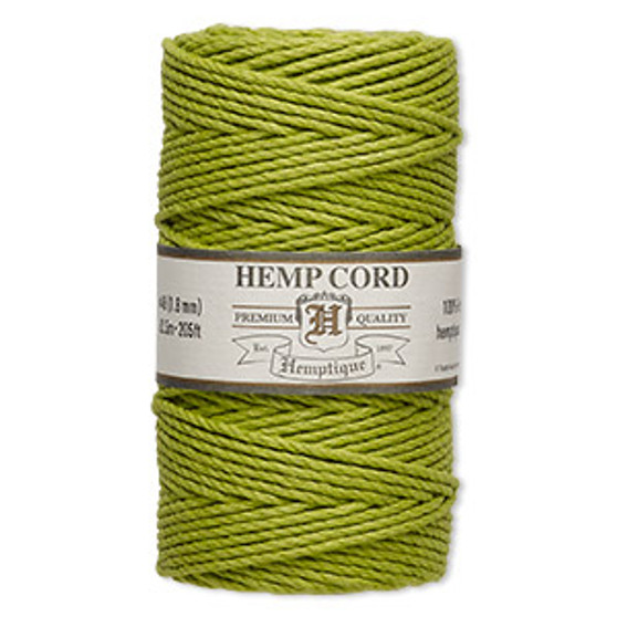 Cord, Hemptique®, polished hemp, lime green, 1.8mm, 48-pound test. Sold per 205-foot spool.