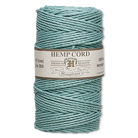 Cord, Hemptique®, polished hemp, light blue, 1.8mm, 48-pound test. Sold per 205-foot spool.