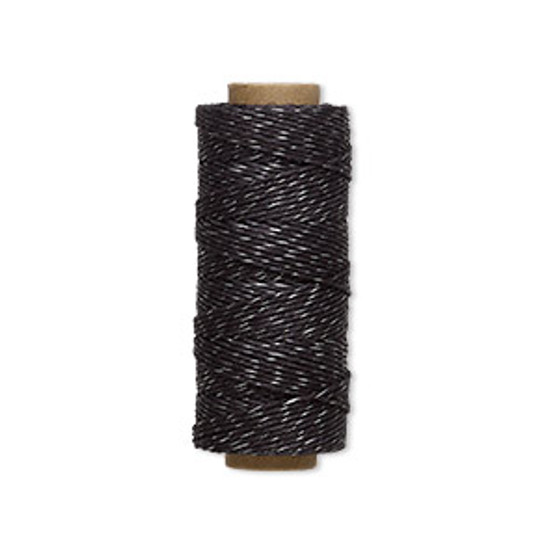Cord, Hemptique®, polished hemp, metallic black/silver, 1mm, 20-pound test. Sold per 205-foot spool.
