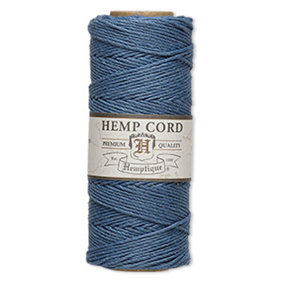 Cord, Hemptique®, polished hemp, dusty blue, 1mm, 20-pound test. Sold per 205-foot spool.