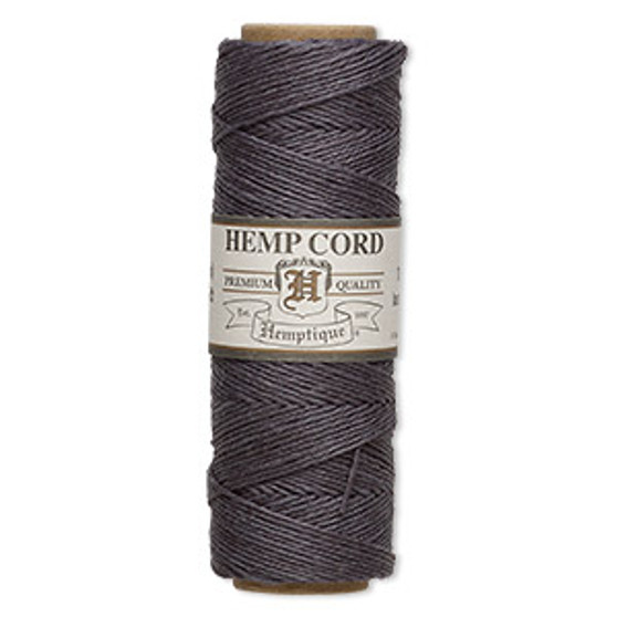 Cord, Hemptique®, polished hemp, grey, 0.5mm, 10-pound test. Sold per 205-foot spool.