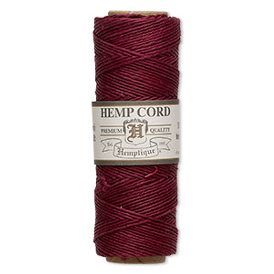 Cord, Hemptique®, polished hemp, burgundy, 0.5mm, 10-pound test. Sold per 205-foot spool.