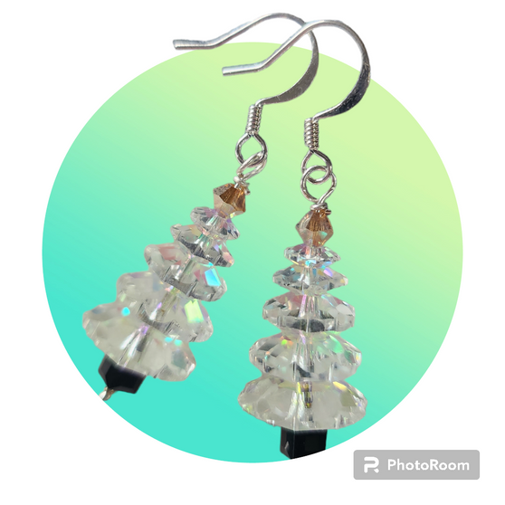 Crystal AB Christmas Tree Earring - 1 Pair (plated earring hooks)