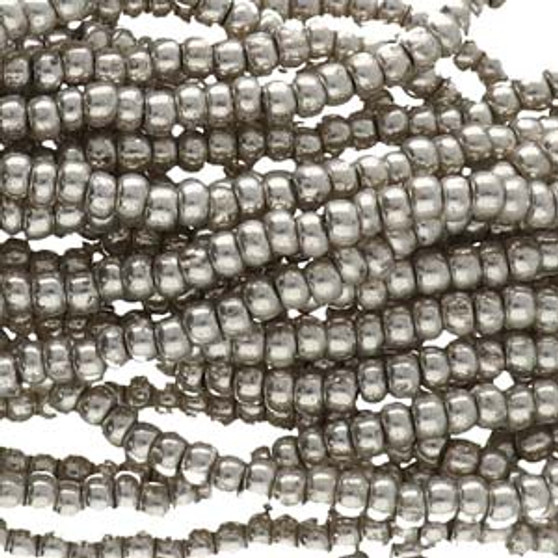 Seed bead, Preciosa Ornela, Czech glass, Metallic  Dk Silver (18542), #8 round. Sold per half hank.