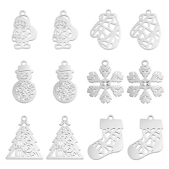 2Pcs, 6 Style, Christmas Charms 201 Stainless Steel, 1.4mm Hole