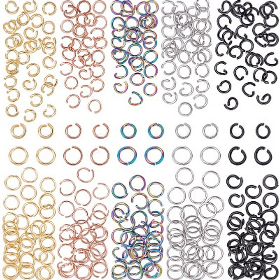 300Pcs, 5 Colours, Stainless Steel Jump Rings Open, Inner Diameter 2.8~4.6mm