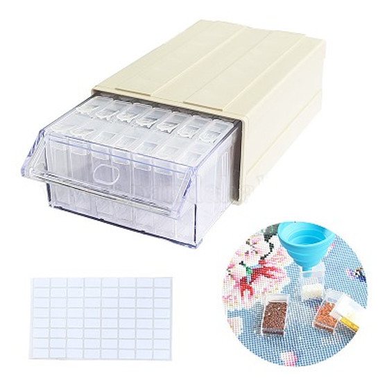 2 x Sets of Storage Stackable Bead Organizer Drawers, with 35 Slots Rectangle Individual Containers, Silicone Funnel and Writable Stickers, Pale Goldenrod, 182x110x60mm